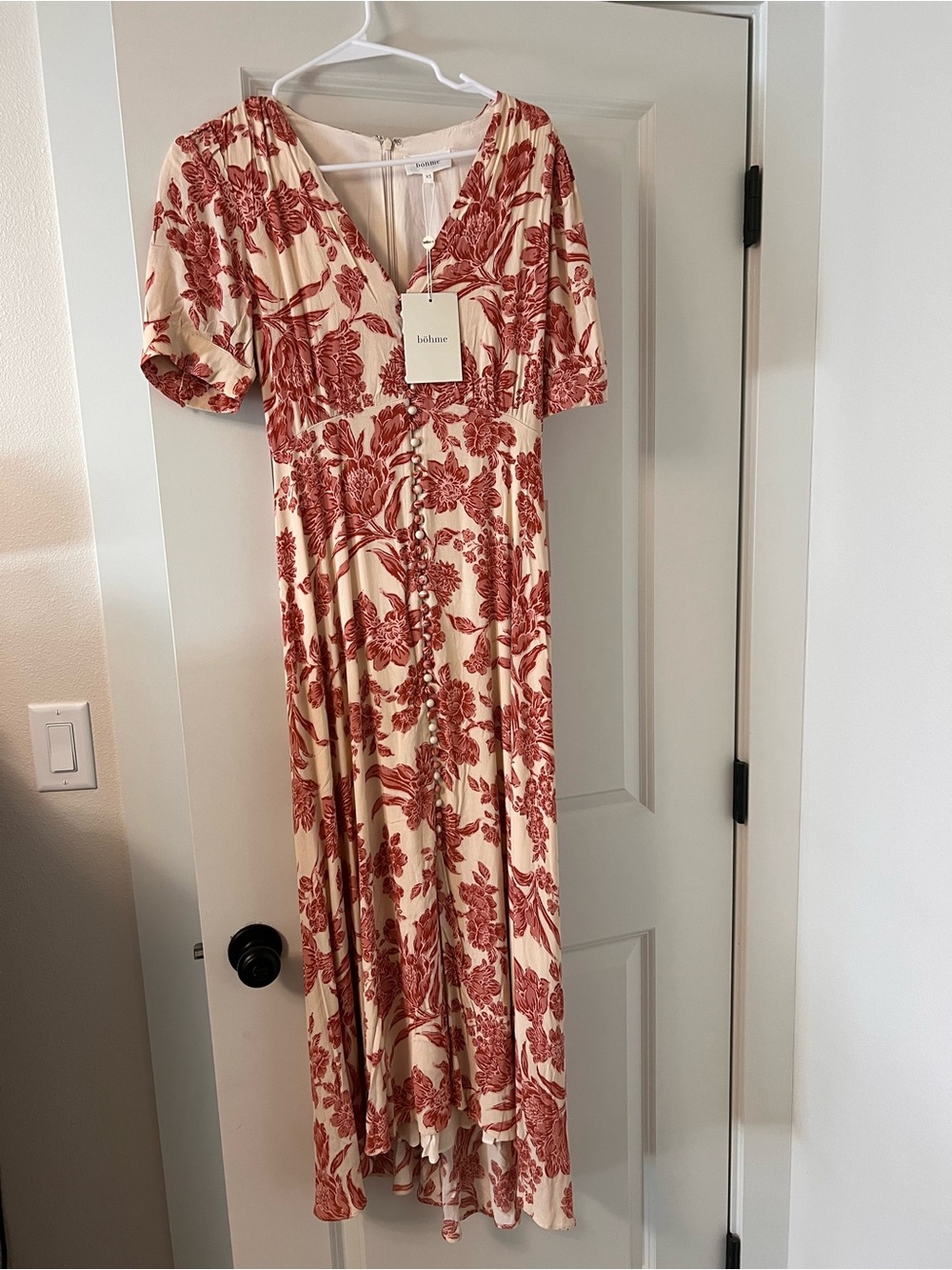bohme Cream Maxi Dress with Rust Floral Print